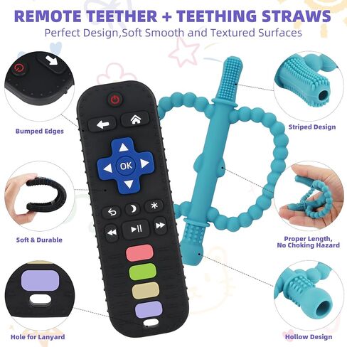 Yinghezu Teethings Toys Teething Sticks and Remote Teether for Babies | remote and apple shape Bpa Free Baby Sensory Chew Toys for Babies 0-6 6-12 12-18 Months soothes teething for babies in Kuwait
