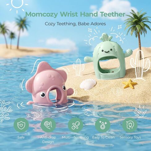 Momcozy Baby Teether Toys, Food Grade Silicone Baby Teether,Teething Mitten,Teething Toys for Babies, Teethers for Babies 3-6 Months，Anti Drop Wrist Teether with Multiple Chew Points， Mint Green in Kuwait