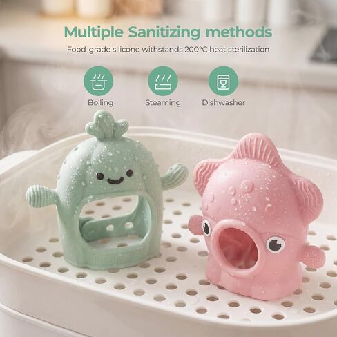 Momcozy Baby Teether Toys, Food Grade Silicone Baby Teether,Teething Mitten,Teething Toys for Babies, Teethers for Babies 3-6 Months，Anti Drop Wrist Teether with Multiple Chew Points， Mint Green in Kuwait