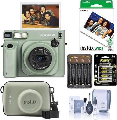 Instax Wide 400 Instant Film Camera, Green, Bundle with Case, 20x Color Pri in Kuwait