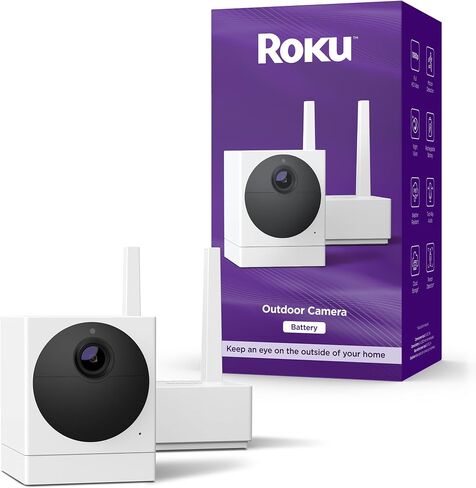 Roku Outdoor Camera for Home Security - IP65 Weather Resistance Wireless Security Camera with 1080p HD Night Vision, Works with Alexa & Google, Motion Detection - 90-Day Subscription Included, White in Kuwait