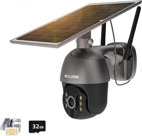 SOLIOM S600 3G/4G LTE Solar Powered Cellular Security Camera Wireless Outdoor, Pan Tilt 360°View Spotlight, 1080p Night Vision, 2 Way Talk, PIR Motion Sensor, No WiFi, US Version, Unlimited Data Plan in Kuwait