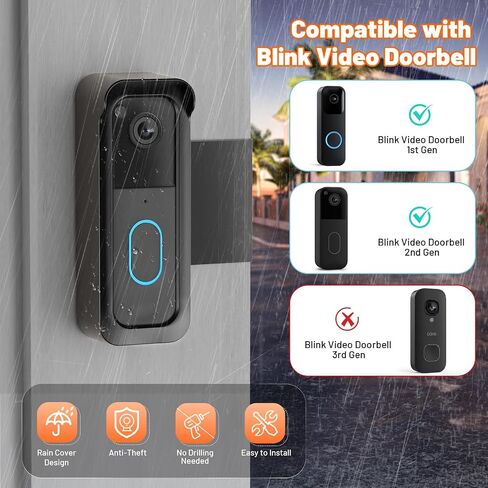 Blink Doorbell Mount, Anti-Theft 1st & 2nd Gen Blink Doorbell Camera Mount | For Blink Video Doorbell 1st & 2nd Gen(NOT for 3rd Gen), No Block Sensor & Night Vision, Doorbell Camera Bracket, Rain Cover in Kuwait