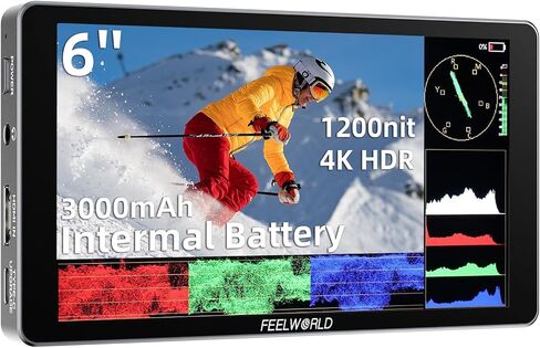 FEELWORLD P6XL 6 Inch Camera Monitor, 1200nit Touch Screen Field Monitor, 1920x1080 Full HD, 3000mAh Battery, Sunshade, 4K HDMI Input, HDR, Waveform, Focus Peaking, 3D LUT for DSLR & Mirrorless Camera in Saudi Arabia