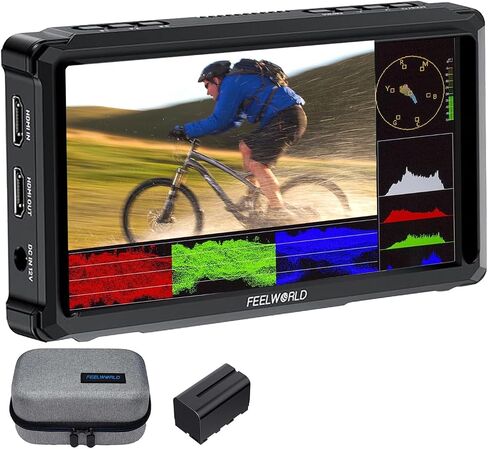 FEELWORLD P6XL 6 Inch Camera Monitor, 1200nit Touch Screen Field Monitor, 1920x1080 Full HD, 3000mAh Battery, Sunshade, 4K HDMI Input, HDR, Waveform, Focus Peaking, 3D LUT for DSLR & Mirrorless Camera in Saudi Arabia