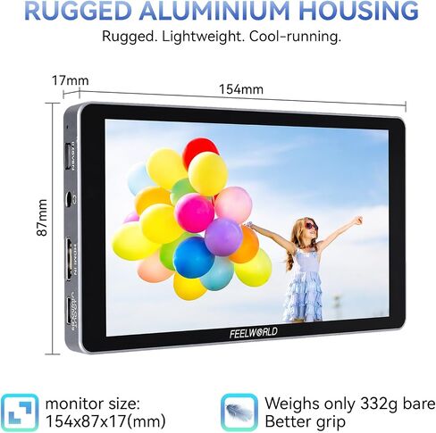 FEELWORLD P6XL 6 Inch Camera Monitor, 1200nit Touch Screen Field Monitor, 1920x1080 Full HD, 3000mAh Battery, Sunshade, 4K HDMI Input, HDR, Waveform, Focus Peaking, 3D LUT for DSLR & Mirrorless Camera in Saudi Arabia