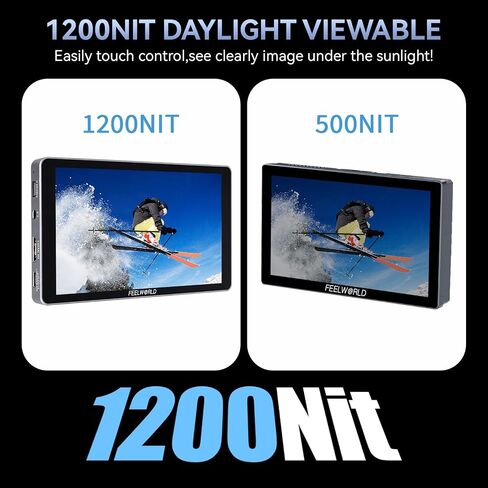 FEELWORLD P6XL 6 Inch Camera Monitor, 1200nit Touch Screen Field Monitor, 1920x1080 Full HD, 3000mAh Battery, Sunshade, 4K HDMI Input, HDR, Waveform, Focus Peaking, 3D LUT for DSLR & Mirrorless Camera in Saudi Arabia