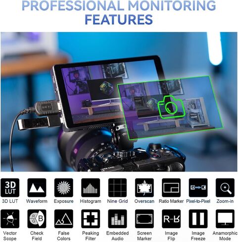 FEELWORLD P6XL 6 Inch Camera Monitor, 1200nit Touch Screen Field Monitor, 1920x1080 Full HD, 3000mAh Battery, Sunshade, 4K HDMI Input, HDR, Waveform, Focus Peaking, 3D LUT for DSLR & Mirrorless Camera in Saudi Arabia