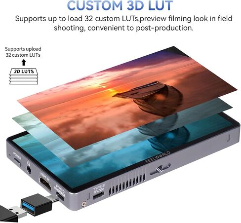 FEELWORLD P6XL 6 Inch Camera Monitor, 1200nit Touch Screen Field Monitor, 1920x1080 Full HD, 3000mAh Battery, Sunshade, 4K HDMI Input, HDR, Waveform, Focus Peaking, 3D LUT for DSLR & Mirrorless Camera in Saudi Arabia
