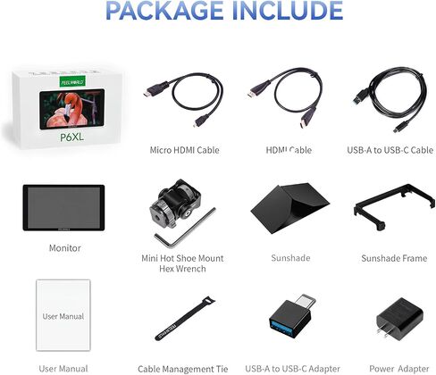 FEELWORLD P6XL 6 Inch Camera Monitor, 1200nit Touch Screen Field Monitor, 1920x1080 Full HD, 3000mAh Battery, Sunshade, 4K HDMI Input, HDR, Waveform, Focus Peaking, 3D LUT for DSLR & Mirrorless Camera in Saudi Arabia