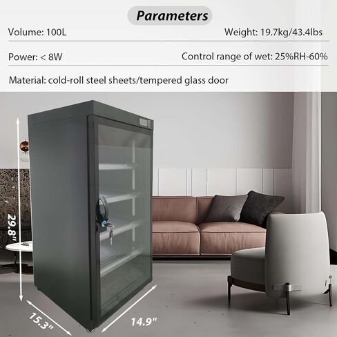 100L Digital Camera Dehumidify Storage, Dehumidifying Dry Cabinet Box, 5Layers for Camera Lens, Electronic Equipment, Electronic Dry Cabinet Storage with Temp & Humidity LED Screen in Kuwait
