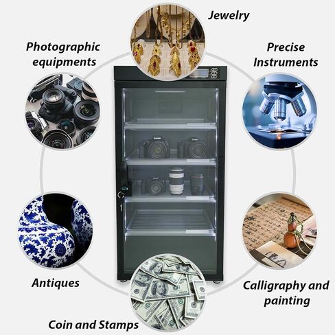 100L Digital Camera Dehumidify Storage, Dehumidifying Dry Cabinet Box, 5Layers for Camera Lens, Electronic Equipment, Electronic Dry Cabinet Storage with Temp & Humidity LED Screen in Kuwait