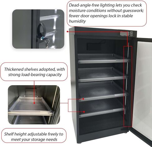 100L Digital Camera Dehumidify Storage, Dehumidifying Dry Cabinet Box, 5Layers for Camera Lens, Electronic Equipment, Electronic Dry Cabinet Storage with Temp & Humidity LED Screen in Kuwait