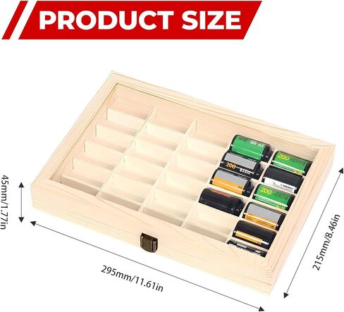 135 Film Storage Case Compatible with Kodak 135mm Film – Solid Wood Box for 30 Rolls of 35mm Film, Wooden Display & Storage Container with Transparent Lid in Kuwait