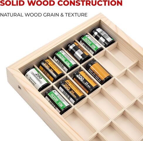 135 Film Storage Case Compatible with Kodak 135mm Film – Solid Wood Box for 30 Rolls of 35mm Film, Wooden Display & Storage Container with Transparent Lid in Kuwait