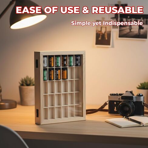 135 Film Storage Case Compatible with Kodak 135mm Film – Solid Wood Box for 30 Rolls of 35mm Film, Wooden Display & Storage Container with Transparent Lid in Kuwait