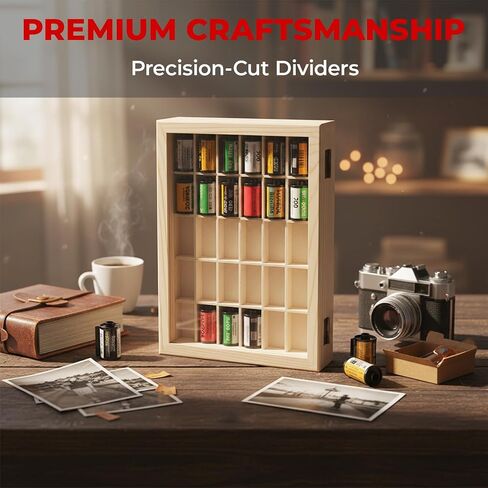 135 Film Storage Case Compatible with Kodak 135mm Film – Solid Wood Box for 30 Rolls of 35mm Film, Wooden Display & Storage Container with Transparent Lid in Kuwait