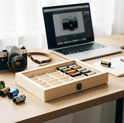 135 Film Storage Case Compatible with Kodak 135mm Film – Solid Wood Box for 30 Rolls of 35mm Film, Wooden Display & Storage Container with Transparent Lid in Kuwait