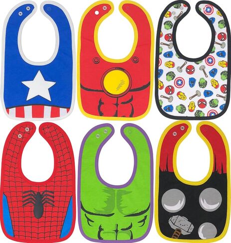 Marvel Avengers Hulk Spider Man Thor Iron Man Captain America 6 Pack Bibs One Size in Kuwait