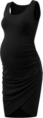 Love2mi Women's Maternity Tank Dress Scoop Neck Ruched Bodycon Dress in Kuwait