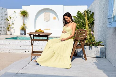 CYCLAMEN Maternity Halter Summer Vacation Dress, Yellow, M in Kuwait