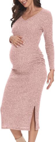 LAHILO Long Sleeve Maternity Sweater Dress for Fall Winter Baby Shower in Kuwait