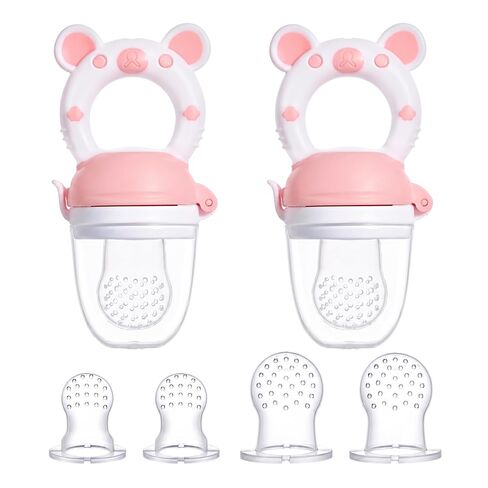 JOCHEBED Baby Fruit Food Feeder Pacifier, Silicone Teething Relief Toy, 2-Pack with 6 BPA-Free Pouches, Light Pink, 3-24 Months in Saudi Arabia