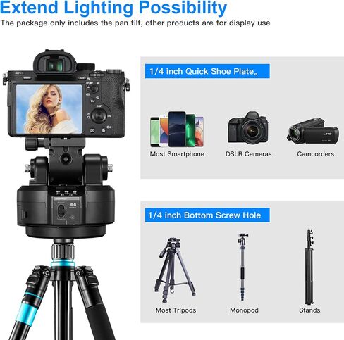 Soonpho M2 Motorized Rotating Panoramic Tripod Head with Remote Control & Mobile Phone Clip for DSLR Cameras/Smartphones-Built-in 2000mAh Lithium Battery, 2.2lb/1kg Maximum Playload in Saudi Arabia