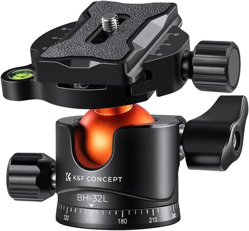 K&F CONCEPT 32mm Metal Tripod Ball Head 360 Degree Rotating Panoramic with 1/4 inch Quick Release Plate Bubble Level for Monopod Camera Camcorder Load Capacity up to 26.4lbs/12kg | Head screw 3/8", quick plate - BH32L in Kuwait