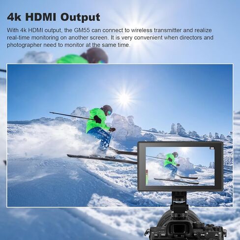 GODOX GM55 Touch Screen DSLR Camera Field Monitor 5.5 Inch 4K 410nit 4K HDMI in and Out Exposure Focus 3D LUT 160°Wide View Angle DC/Battery 8V/1.5A Powered 1920x1080 External Monitor in Kuwait