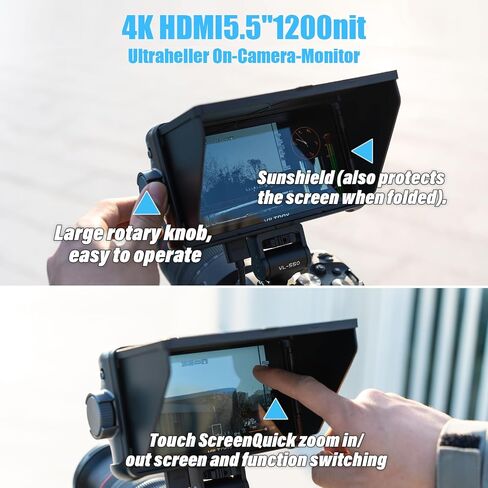 VILTROX DC 550 5.5" Touch Screen DSLR Camera Field Monitor | FHD 1200nit 4K Video External Monitor for Sony Canon Nikon with Sunshade, Battery & Storage Bag, Professional Monitoring Tool in Kuwait
