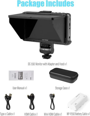 VILTROX DC 550 5.5" Touch Screen DSLR Camera Field Monitor | FHD 1200nit 4K Video External Monitor for Sony Canon Nikon with Sunshade, Battery & Storage Bag, Professional Monitoring Tool in Kuwait