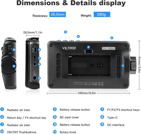 VILTROX DC 550 5.5" Touch Screen DSLR Camera Field Monitor | FHD 1200nit 4K Video External Monitor for Sony Canon Nikon with Sunshade, Battery & Storage Bag, Professional Monitoring Tool in Kuwait