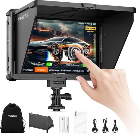 VILTROX DC-L1 7" 4K HDMI Camera Field Monitor, 600nit Touch Screen, 4K 30Hz HDMI Loop in/Out DSLR Video External Monitor for Sony Canon Nikon with Sunshade Hood, Battery, Storage Bag in Kuwait