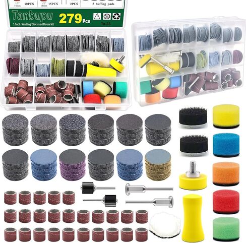 279PCS 1Inch Sanding Discs & Drum for Dremel Tool Accessories, 60-10000 Grit Hook and Loop Sandpaper for Dremel Sanding kit, Polishing kit for Resin/Wood/Rock/Jewelry in Kuwait