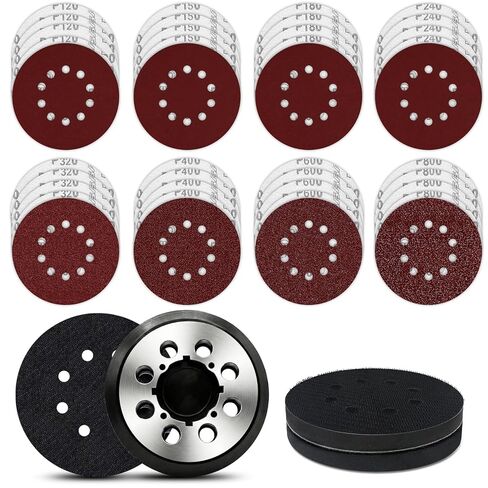 5 Inch 8 Hole Metal Backing Sander Pad, Orbital Sander Replacement Pad Compatible with DeWalt DWE64233 N329079, Fits DWE6423 DWE6421 DCW210B, Includes 40 Sanding Discs and 3 Foam Buffing Pads in Kuwait