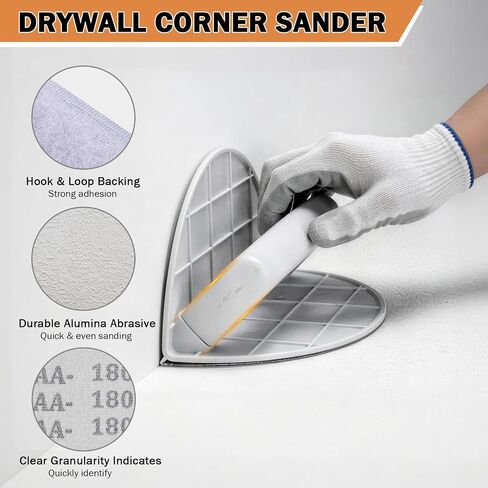Drywall Corner Sander, Semi-circular Drywall Corner Tool with 12pcs Reusable Sandpaper Assortment for Cleaning and Polishing Walls and Corners(Grit 120/180/240) in Kuwait