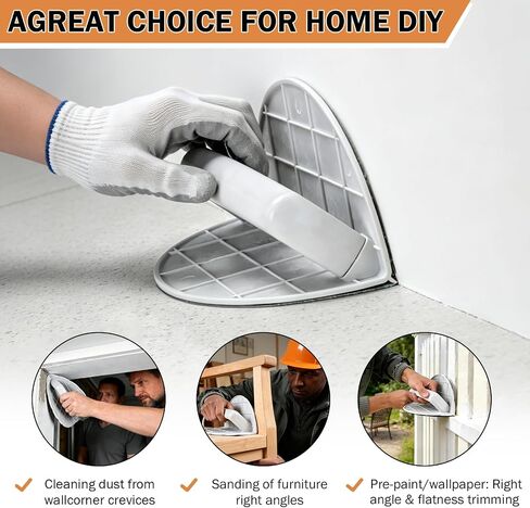 Drywall Corner Sander, Semi-circular Drywall Corner Tool with 12pcs Reusable Sandpaper Assortment for Cleaning and Polishing Walls and Corners(Grit 120/180/240) in Kuwait