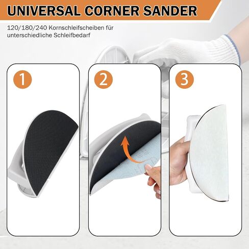 Drywall Corner Sander, Semi-circular Drywall Corner Tool with 12pcs Reusable Sandpaper Assortment for Cleaning and Polishing Walls and Corners(Grit 120/180/240) in Kuwait