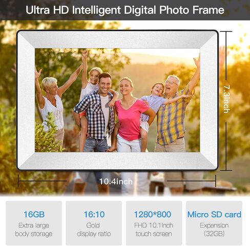 Frameo 10.1inch Digital Picture Frame WiFi Smart Digital Photo Frame 1280 * 800 IPS HD Touch Screen,16GB Memory Auto-Rotate,Share Photos/Videos Instantly via Frameo App from Anywhere in Kuwait