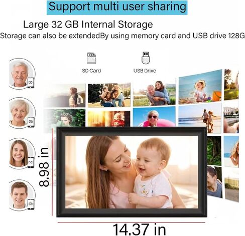 Digital Picture Frames Load from Phone,Video Frame,14" Uhale Digital Picture Frame 32GB,Touchscreen Digital Photo Frame WiFi, Instant Sharing, Unlimited Users,Free App,Gifts for Men/Women(Dad/Mom) in Saudi Arabia
