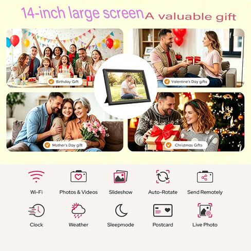 Digital Picture Frames Load from Phone,Video Frame,14" Uhale Digital Picture Frame 32GB,Touchscreen Digital Photo Frame WiFi, Instant Sharing, Unlimited Users,Free App,Gifts for Men/Women(Dad/Mom) in Saudi Arabia