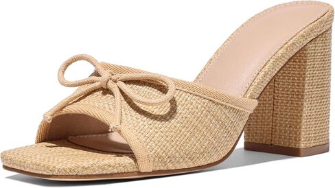 Erocalli Raffia Sandals Women Block Heels for Women Summer Heels - Beach, Chunky, Open Toe, Bow,Woven, High Heeled, Comfortable, Vacation, Dress Shoes in Kuwait