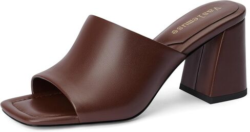 Vaslemuse Mule Heels For Women Chunky Block Heeled Sandals Slide Shoes | Slip on, Chunky slides, Square open toe, Casual comfort mules, Summer vacation shoes, Padded sole in Kuwait