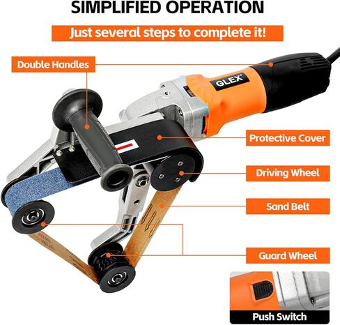 GLEX Metal Pipeline Polishing Machine, External Diameter Polisher, Stainless Steel Round Pipe Polisher, Steel Pipe Grinder, Round Tube Material Belt Sander, 110V 800W Aluminum Oxide Sanding in Kuwait
