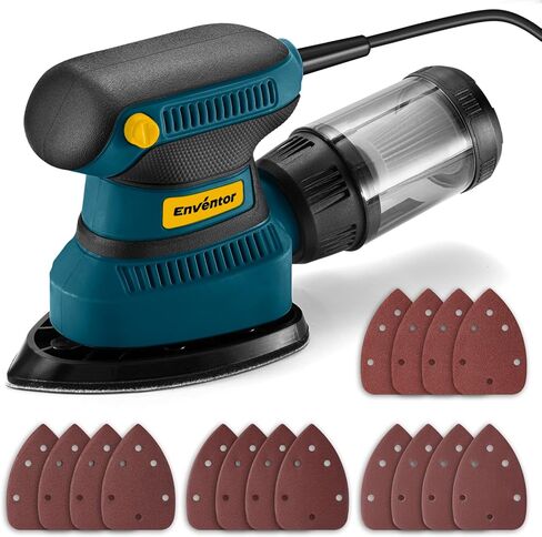 Enventor Detail Sander with 8-Hole Dust Collection, 210 W, Corded | 15,000 RPM, 16 Sandpapers: P80/P120/P180/P240, 2 M Cord, Non-slip Grip, for Edges, Corners and Tight Spaces in Kuwait
