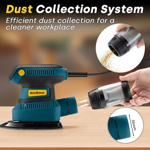 Enventor Detail Sander with 8-Hole Dust Collection, 210 W, Corded | 15,000 RPM, 16 Sandpapers: P80/P120/P180/P240, 2 M Cord, Non-slip Grip, for Edges, Corners and Tight Spaces in Kuwait