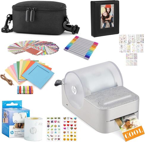 HP Sprocket Panorama Instant Portable Color Label & Photo Printer (Grey) Gift Bundle with case, Zink roll, Photo Album, Markers, Stickers and Frames in Kuwait