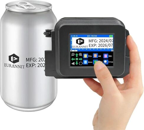 E11 Mini Handheld Inkjet Printer with External Conveyor Wheel - 0.5" Portable Coder with ER520 Quick-Dry Ink for Text, Date, QR Code on Bottles & Curved Surfaces in Kuwait