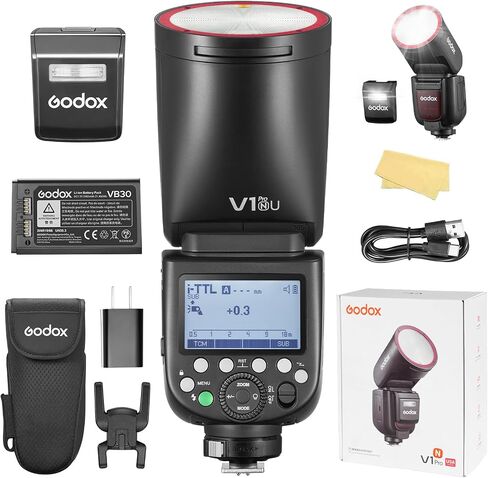 Godox V1 Pro N U Flash for Nikon, Godox V1 PRON with AKR1 Accessory Kit 2980mAh 76W Battery 500 Full Power Flashes TTL 1/8000s HSS 1.3s Recycle Time 2.4G Wireless in Kuwait